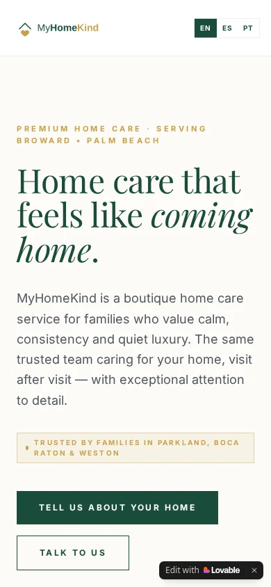 MyHomeKind: captura del sitio en celular