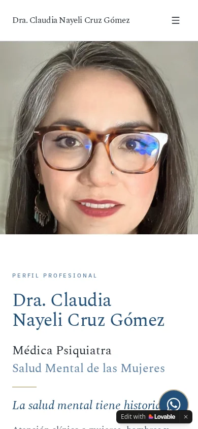Dra. Claudia Cruz Gómez: captura del sitio en celular