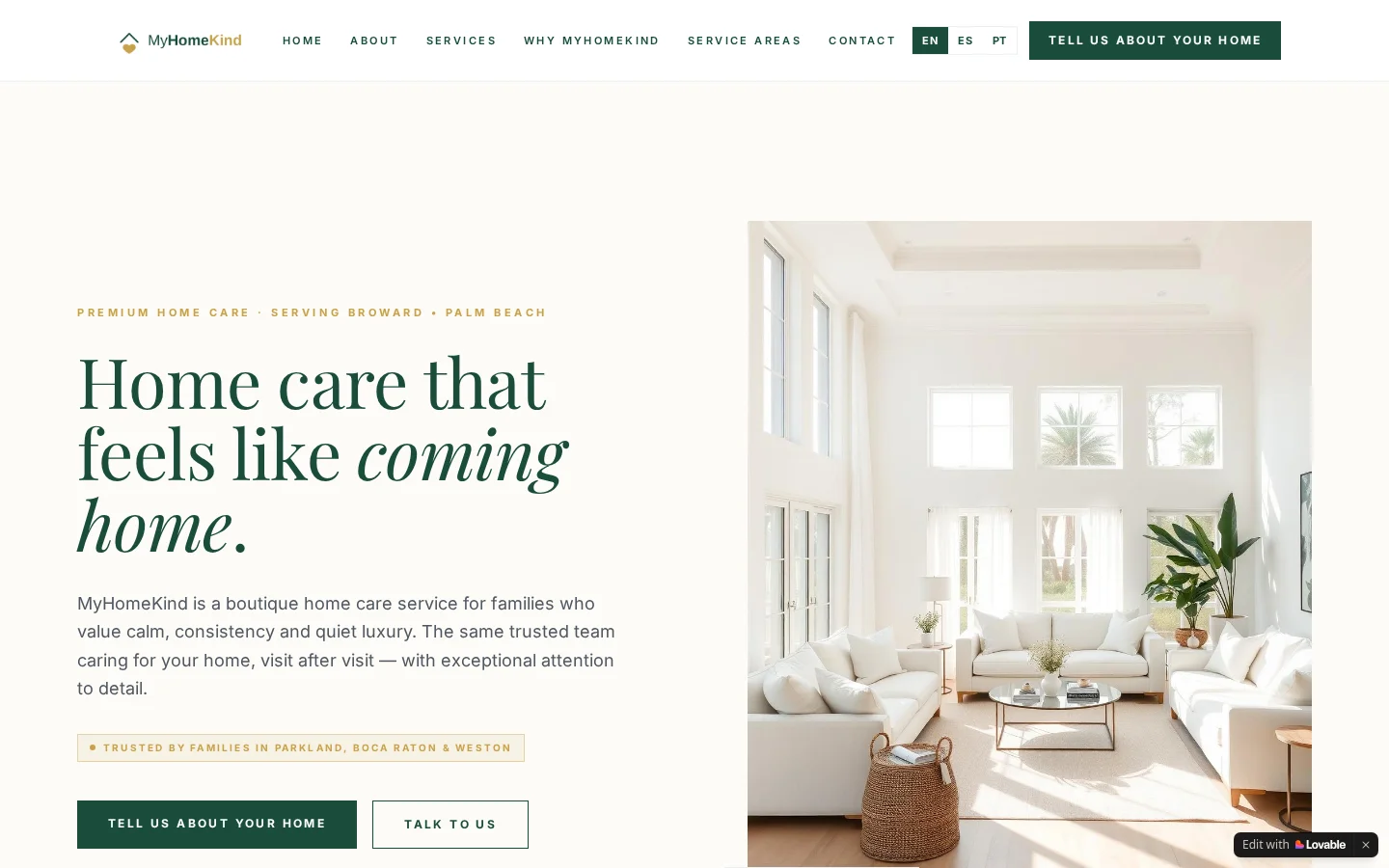 MyHomeKind: captura del sitio en computadora