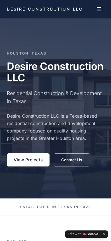 Desire Construction LLC: captura del sitio en celular