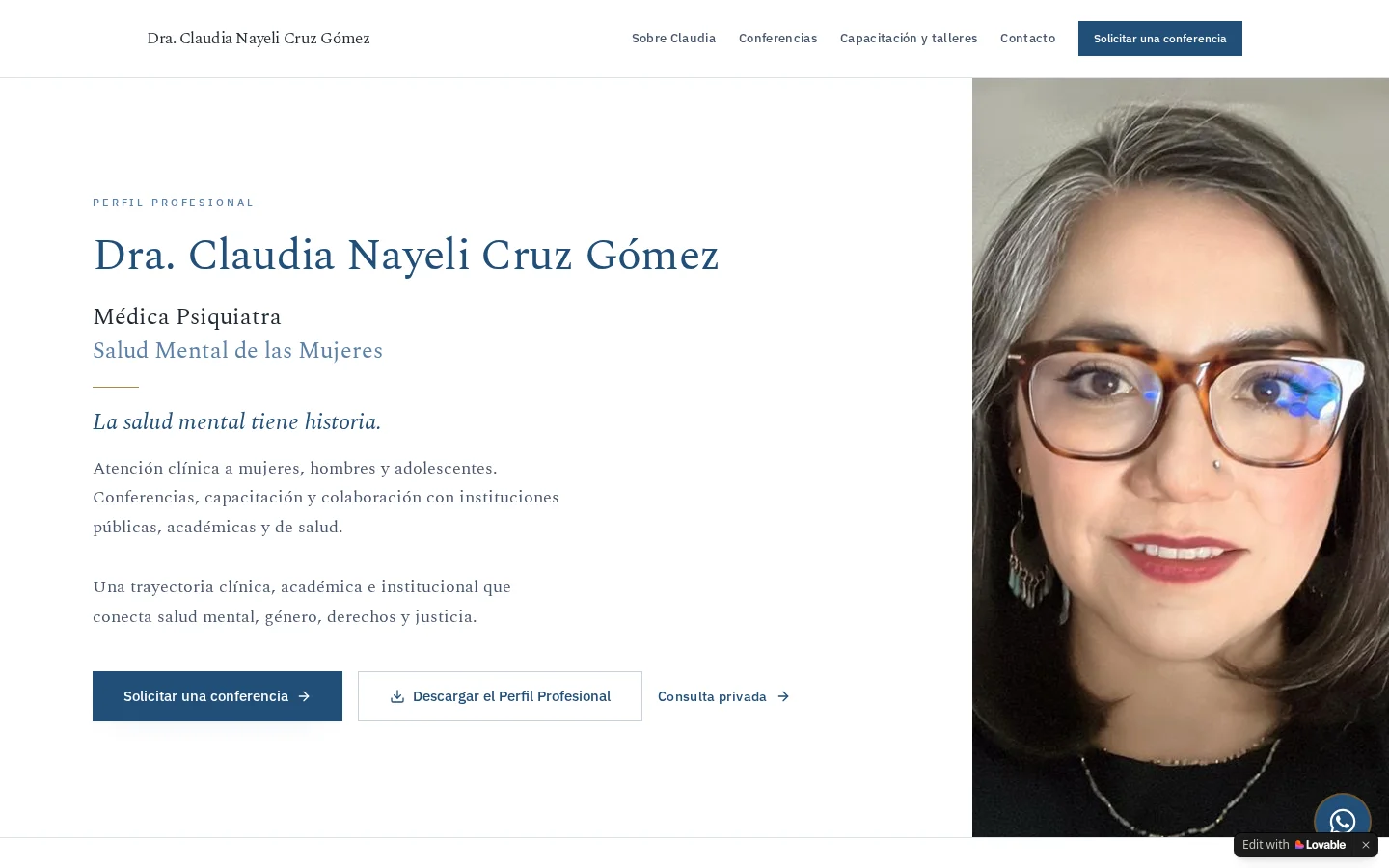 Dra. Claudia Cruz Gómez: captura del sitio en computadora
